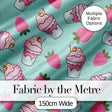 Cute Strawberry Cupcakes and Sweet Treats on Mint Background Seamless Pattern Digital Print Fabric by the Metre UK Sewing Quilting Textile