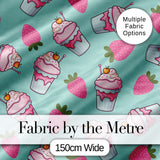 Cute Strawberry Cupcakes and Sweet Treats on Mint Background Seamless Pattern Digital Print Fabric by the Metre UK Sewing Quilting Textile
