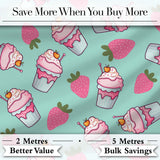 Cute Strawberry Cupcakes and Sweet Treats on Mint Background Seamless Pattern Digital Print Fabric by the Metre UK Sewing Quilting Textile