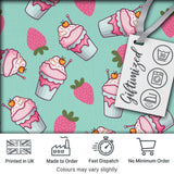 Cute Strawberry Cupcakes and Sweet Treats on Mint Background Seamless Pattern Digital Print Fabric by the Metre UK Sewing Quilting Textile