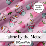 Strawberry Cupcakes and Sweet Treats on Soft Pink Background Seamless Pattern Digital Print Fabric by the Metre UK Sewing Quilting Textile
