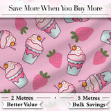 Strawberry Cupcakes and Sweet Treats on Soft Pink Background Seamless Pattern Digital Print Fabric by the Metre UK Sewing Quilting Textile