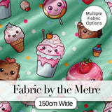 Desserts Cupcakes Donuts and Sweets on Mint Green Background Seamless Pattern Digital Print Fabric by the Metre UK Sewing Quilting Textile
