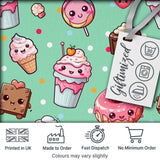 Desserts Cupcakes Donuts and Sweets on Mint Green Background Seamless Pattern Digital Print Fabric by the Metre UK Sewing Quilting Textile
