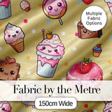 Desserts Cupcakes Donuts and Sweets on Soft Yellow Background Seamless Pattern Digital Print Fabric by the Metre UK Sewing Quilting Textile