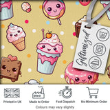 Desserts Cupcakes Donuts and Sweets on Soft Yellow Background Seamless Pattern Digital Print Fabric by the Metre UK Sewing Quilting Textile