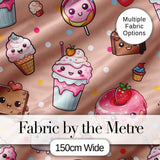 Kawaii Dessert Cupcakes Donuts and Sweets on Peach Background Seamless Pattern Digital Print Fabric by the Metre UK Sewing Quilting Textile