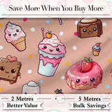 Kawaii Dessert Cupcakes Donuts and Sweets on Peach Background Seamless Pattern Digital Print Fabric by the Metre UK Sewing Quilting Textile