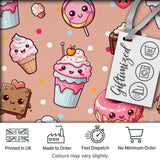 Kawaii Dessert Cupcakes Donuts and Sweets on Peach Background Seamless Pattern Digital Print Fabric by the Metre UK Sewing Quilting Textile