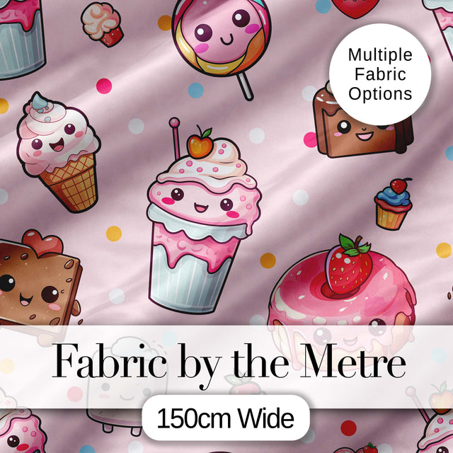 Desserts Cupcakes Donuts and Sweets on Blush Pink Background Seamless Pattern Digital Print Fabric by the Metre UK Sewing Quilting Textile
