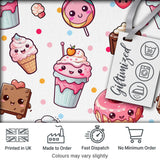 Kawaii Desserts Cupcakes Donuts and Sweets on Grey Background Seamless Pattern Digital Print Fabric by the Metre UK Sewing Quilting Textile