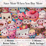 Desserts Cakes Cupcakes Donuts and Sweets Blue Background Seamless Pattern Digital Print Fabric by the Metre UK Sewing Quilting Textile
