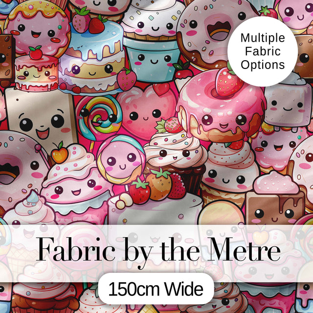 Desserts Cakes Cupcakes Donuts and Sweets Pink Background Seamless Pattern Digital Print Fabric by the Metre UK Sewing Quilting Textile
