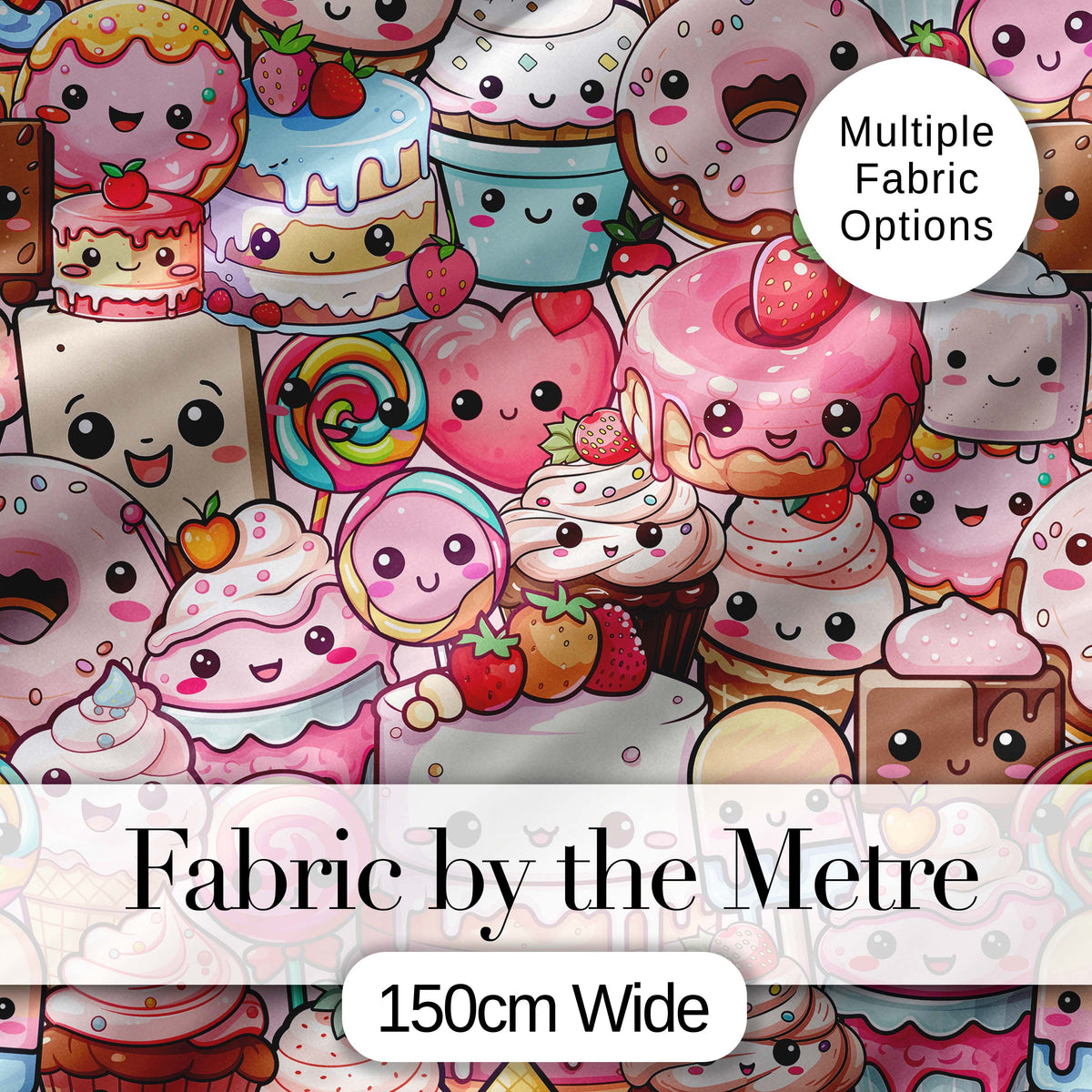 Desserts Cakes Cupcake Donuts and Sweets Light Pink Background Seamless Pattern Digital Print Fabric by the Metre UK Sewing Quilting Textile