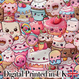 Desserts Cakes Cupcake Donuts and Sweets Light Pink Background Seamless Pattern Digital Print Fabric by the Metre UK Sewing Quilting Textile