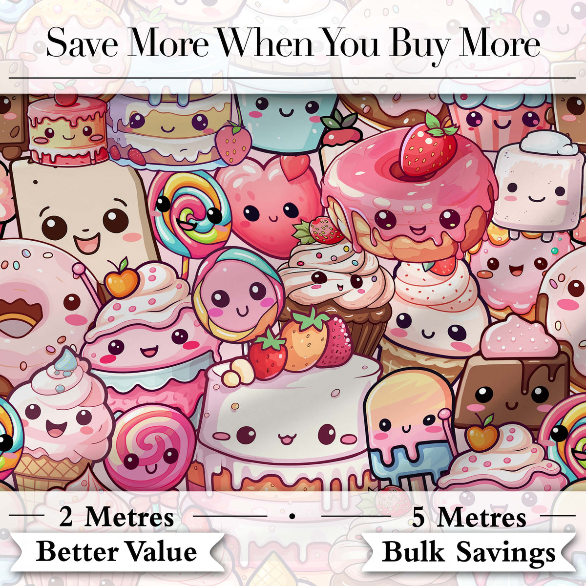 Desserts Cakes Cupcake Donuts and Sweets Light Pink Background Seamless Pattern Digital Print Fabric by the Metre UK Sewing Quilting Textile
