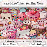 Desserts Cakes Cupcake Donuts and Sweets Light Pink Background Seamless Pattern Digital Print Fabric by the Metre UK Sewing Quilting Textile