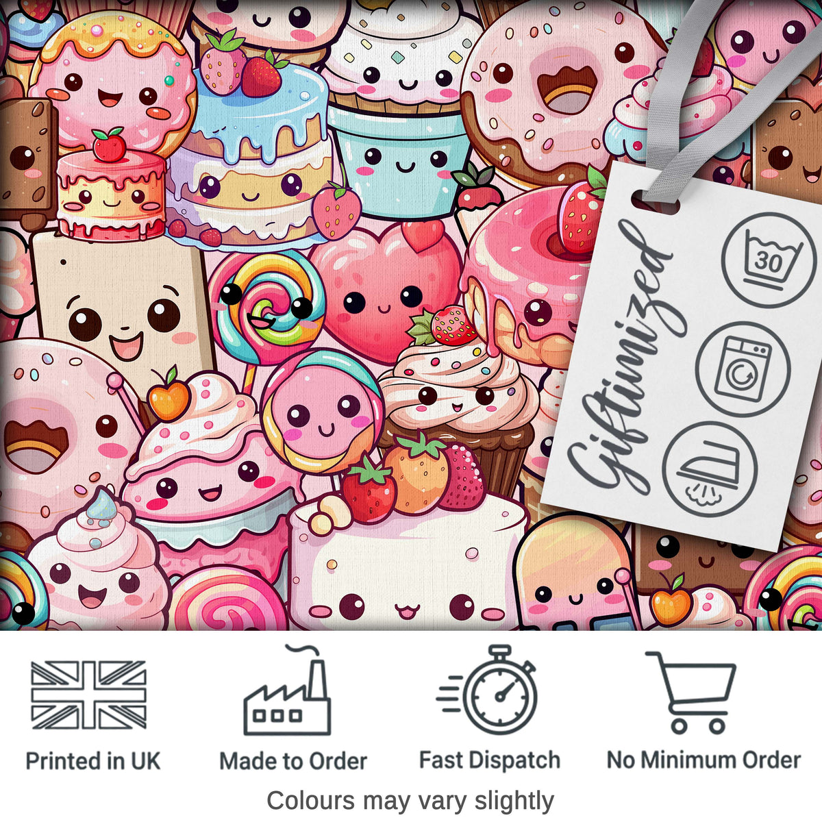 Desserts Cakes Cupcake Donuts and Sweets Light Pink Background Seamless Pattern Digital Print Fabric by the Metre UK Sewing Quilting Textile