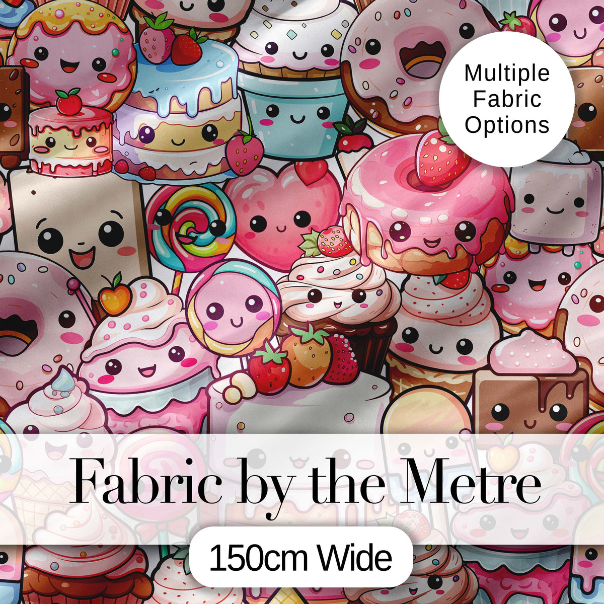 Desserts Cakes Cupcakes Donuts and Sweets Pastel Background Seamless Pattern Digital Print Fabric by the Metre UK Sewing Quilting Textile