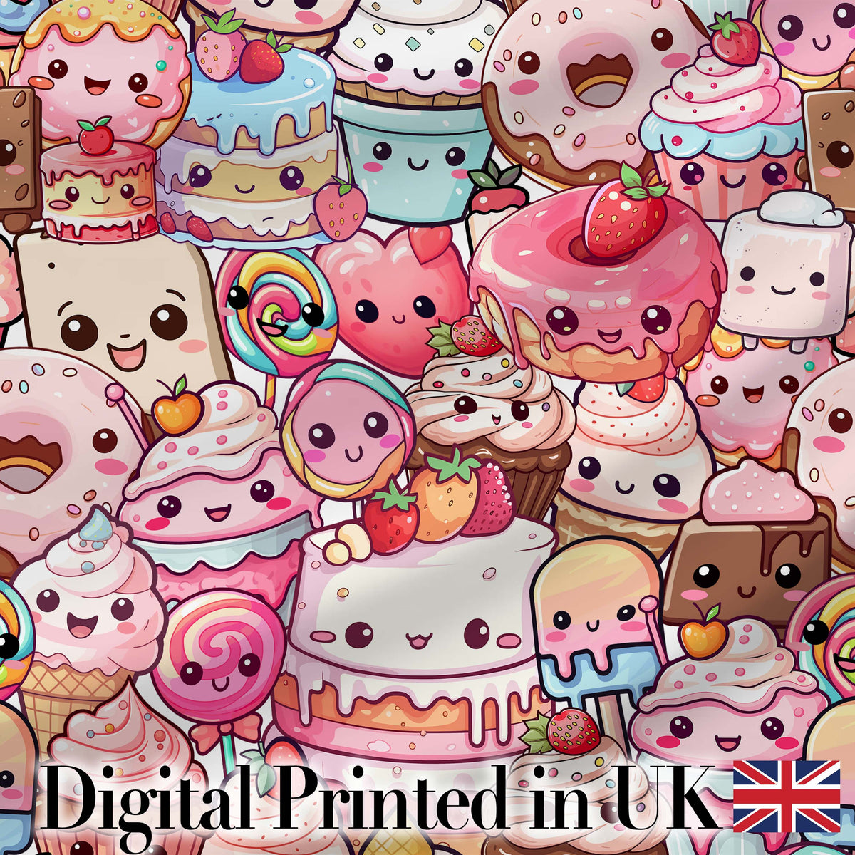 Desserts Cakes Cupcakes Donuts and Sweets Pastel Background Seamless Pattern Digital Print Fabric by the Metre UK Sewing Quilting Textile