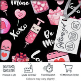 Valentines Love Hearts Gifts Syringe Candy Black Background Seamless Pattern Digital Print Fabric by the Metre UK Sewing Quilting Textile