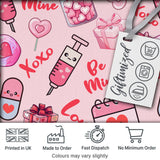 Valentines Love Hearts Gifts Syringe Candy Pink Background Seamless Pattern Digital Print Fabric by the Metre UK Sewing Quilting Textile