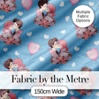 Valentines Love Couple Kissing Floral Hearts Blue Background Seamless Pattern Digital Print Fabric by the Metre UK Sewing Quilting Textile