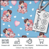 Valentines Love Couple Kissing Floral Hearts Blue Background Seamless Pattern Digital Print Fabric by the Metre UK Sewing Quilting Textile