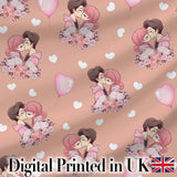 Valentines Love Couple Kissing Floral Hearts Brown Background Seamless Pattern Digital Print Fabric by the Metre UK Sewing Quilting Textile