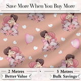 Valentines Love Couple Kissing Floral Hearts Brown Background Seamless Pattern Digital Print Fabric by the Metre UK Sewing Quilting Textile
