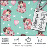 Valentines Love Couple Kissing Floral Hearts Green Background Seamless Pattern Digital Print Fabric by the Metre UK Sewing Quilting Textile