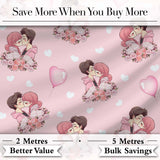 Cute Valentines Couple Kissing Floral Hearts Balloon Light Pink Background Seamless Pattern Digital Print Fabric by the Metre UK
