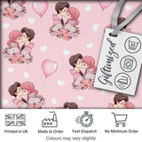 Cute Valentines Couple Kissing Floral Hearts Balloon Light Pink Background Seamless Pattern Digital Print Fabric by the Metre UK