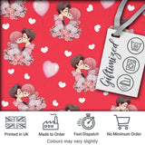 Cute Valentines Couple Kissing Floral Hearts Balloon Red Background Seamless Pattern Digital Print Fabric by the Metre UK