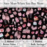 Cute Valentines Couple Love  Gifts Hearts Black Background Seamless Pattern Digital Print Fabric by the Metre UK