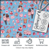 Cute Valentines Couple Love  Gifts Hearts Blue Background Seamless Pattern Digital Print Fabric by the Metre UK