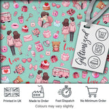 Cute Valentines Couple Love  Gifts Hearts Mint Background Seamless Pattern Digital Print Fabric by the Metre UK Sewing Quilting Textile