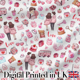Cute Valentines Couple Love  Gifts Hearts Grey Background Seamless Pattern Digital Print Fabric by the Metre UK Sewing Quilting Textile