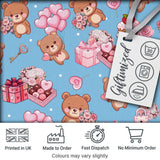 Cute Teddy Bears Hearts Gift Floral Blue Background Valentines Seamless Pattern Digital Print Fabric by the Metre UK Sewing Quilting Textile