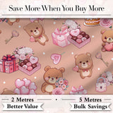 Cute Teddy Bears Hearts Floral Beige Background Valentines Seamless Pattern Digital Print Fabric by the Metre UK Sewing Quilting Textile