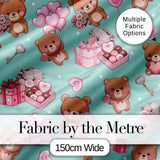 Cute Teddy Bears Hearts Balloons Gifts Valentines Seamless Pattern Digital Print Fabric by the Metre UK Sewing Quilting Textile