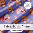 Cute Teddy Bears Hearts Balloons Gifts Purple Background Seamless Pattern Digital Print Fabric by the Metre UK Sewing Quilting Textile