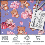Cute Teddy Bears Hearts Balloons Gifts Purple Background Seamless Pattern Digital Print Fabric by the Metre UK Sewing Quilting Textile