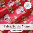 Cute Teddy Bears Hearts Balloons Gifts Red Background Seamless Pattern Digital Print Fabric by the Metre UK Sewing Quilting Textile