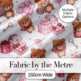 Cute Teddy Bears Hearts Balloons Gifts Grey Background Seamless Pattern Digital Print Fabric by the Metre UK Sewing Quilting Textile
