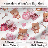 Cute Teddy Bears Hearts Balloons Gifts Grey Background Seamless Pattern Digital Print Fabric by the Metre UK Sewing Quilting Textile