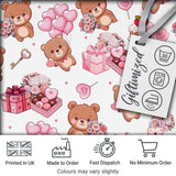 Cute Teddy Bears Hearts Balloons Gifts Grey Background Seamless Pattern Digital Print Fabric by the Metre UK Sewing Quilting Textile