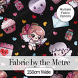 Cute Cupid Angels Hearts Sweets Black Background Seamless Pattern Digital Print Fabric by the Metre UK Sewing Quilting Textile