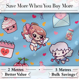 Cute Cupid Angels Hearts Sweets Blue Background Seamless Pattern Digital Print Fabric by the Metre UK Sewing Quilting Textile