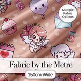 Cute Cupid Angels Hearts Sweets Beige Background Seamless Pattern Digital Print Fabric by the Metre UK Sewing Quilting Textile